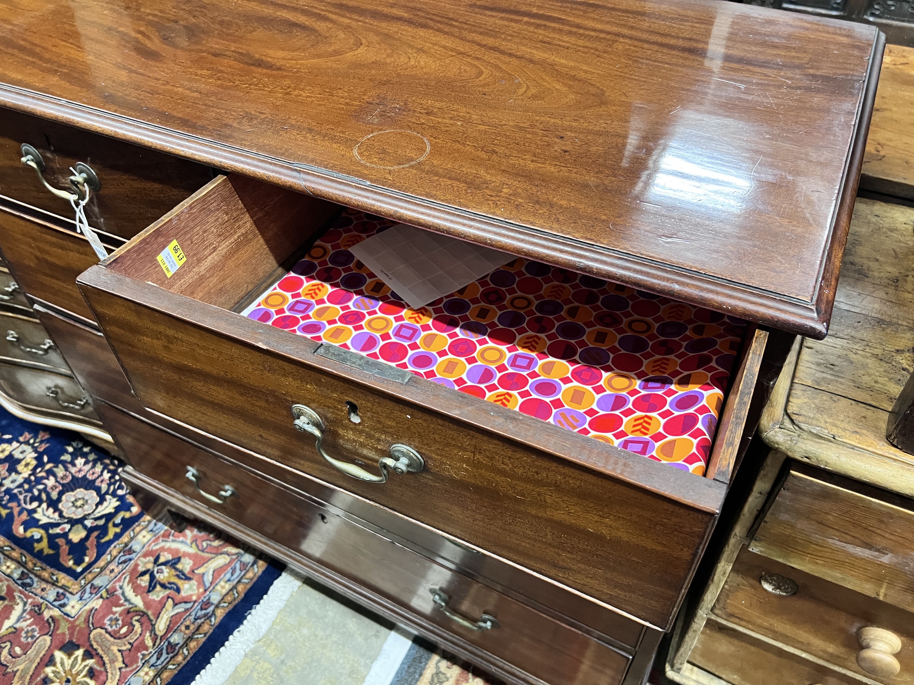 A George III mahogany chest of five drawers, width 107cm